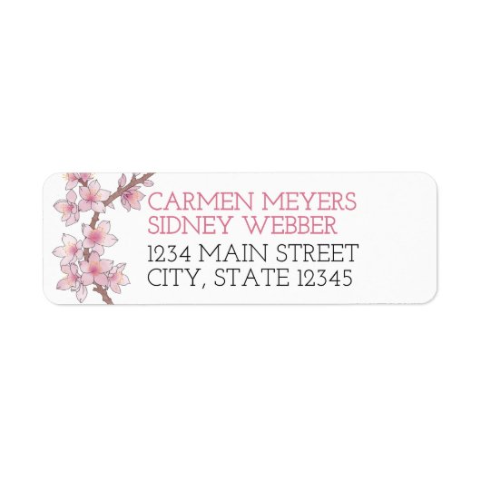 Étiquette Aquarelle Cherry Blossom Mariage Adresse de retour (Devant)