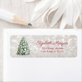 Étiquette Aquarelle Chic Arbre de Noël, Bokeh (En situation)