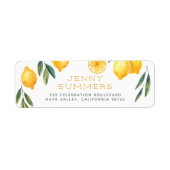 Étiquette Aquarelle Citron Nom et adresse de retour (Devant)