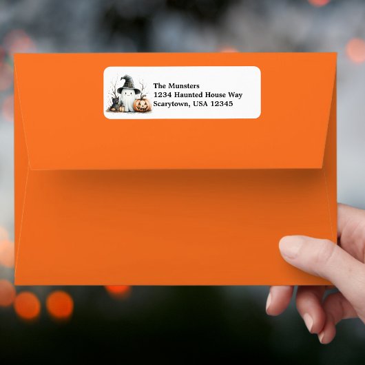 Étiquette Aquarelle citrouille noir chat Fantôme Halloween h