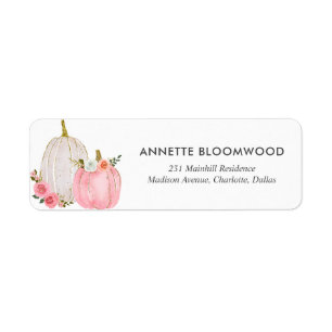 Étiquette Aquarelle Citrouille Pastel rose Rose Floral