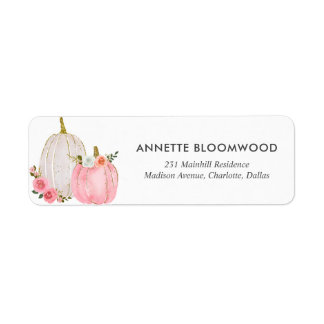 Étiquette Aquarelle Citrouille Pastel rose Rose Floral