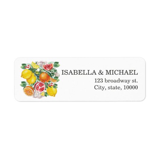 Étiquette Aquarelle Citrus Mariage botanique Adresse (Devant)