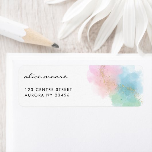 Étiquette Aquarelle colorée Abstraite Splash & Script Name (En situation)