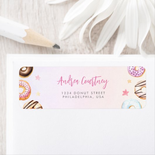 Étiquette Aquarelle colorée Donuts 2e Anniversaire rose Nom (En situation)