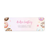 Étiquette Aquarelle colorée Donuts 2e Anniversaire rose Nom (Devant)