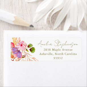 Étiquette Aquarelle colorée Floral Custom Return Adresse