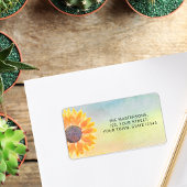 Étiquette Aquarelle colorée Tournesol Adresse de retour