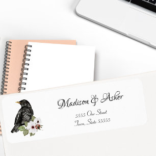 Étiquette Aquarelle Corbeau noir Elégant Oiseau Script Natur