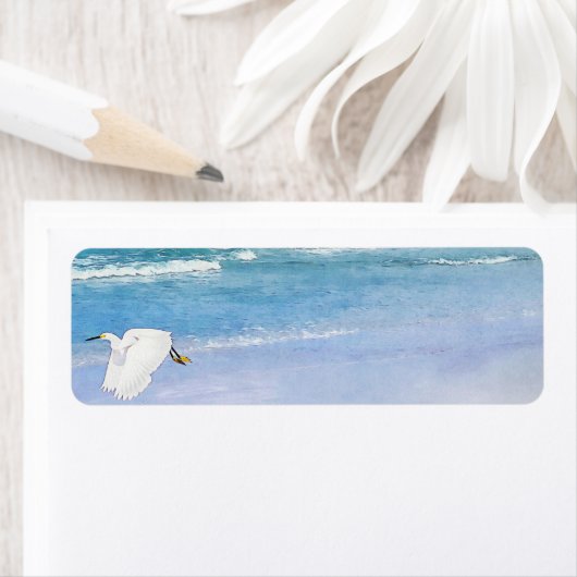 Étiquette Aquarelle côtière de l'aigrette neigeuse (En situation)