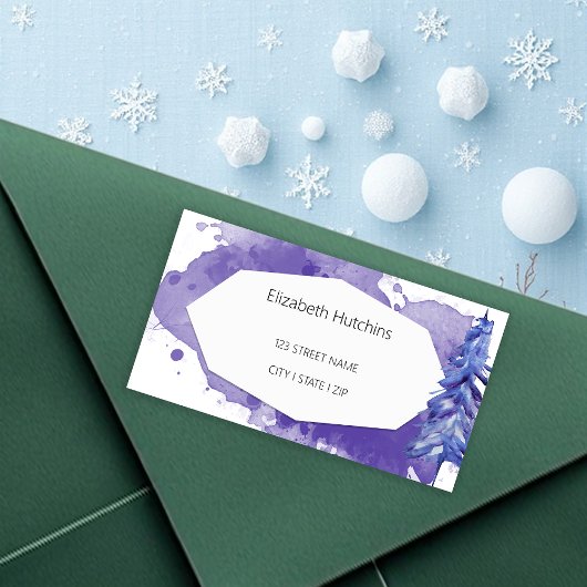 Étiquette Aquarelle Couleur Hiver Dans Les Tons Profonds Vio