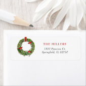 Étiquette Aquarelle couronne de Noël avec retour cardinal (En situation)