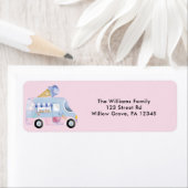 Étiquette Aquarelle Crème glacée Camion rose Adresse de reto (En situation)