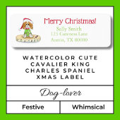 Étiquette Aquarelle Cute Cavalier King Charles Spaniel Xmas