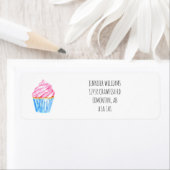 Étiquette Aquarelle CUTE Cupcake rose Froid simple bleu (En situation)