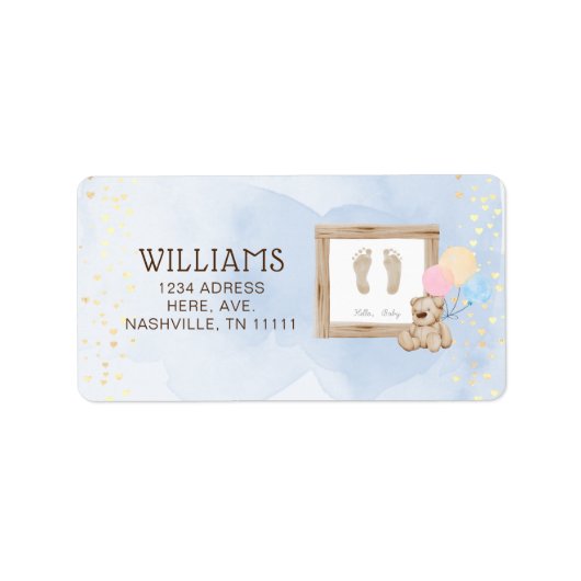 Étiquette Aquarelle Cute pieds Merci Baby shower bleu (Devant)