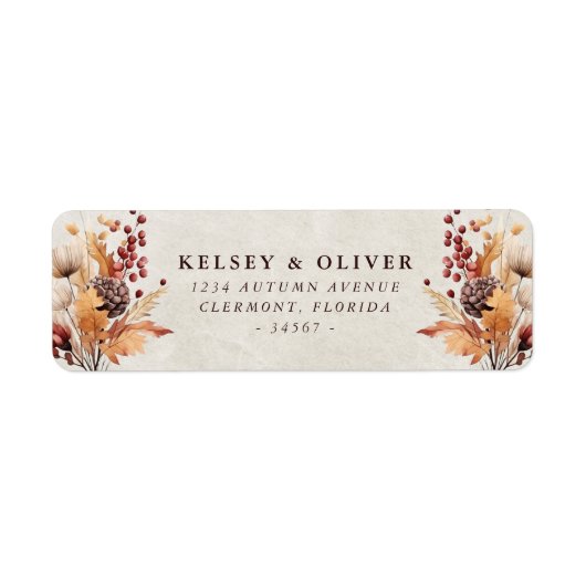 Étiquette Aquarelle d'automne Floral Mariage marié (Devant)