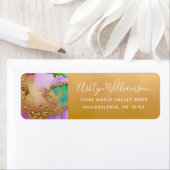 Étiquette Aquarelle de marbre or violet turquoise adresse (En situation)