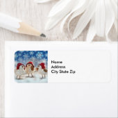 Étiquette Aquarelle de neige des poulets de Noël (En situation)