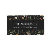 Étiquette Aquarelle de Noël botanique floral noir moody (Devant)