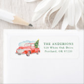 Étiquette Aquarelle de Noël Camion rouge Adresse de retour (En situation)