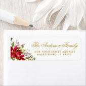 Étiquette Aquarelle de Noël Floral Poinsettia Or (En situation)