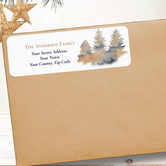 Étiquette Aquarelle de Noël Forêt d'hiver Fir Arbres Nom