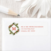 Étiquette Aquarelle de Noël Monogramme Holly Wreath (En situation)