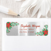 Étiquette Aquarelle de Noël Poinsettia, Argent (En situation)