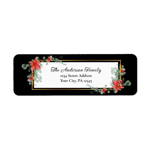 Étiquette Aquarelle de Noël Rouge Poinsettia (Devant)