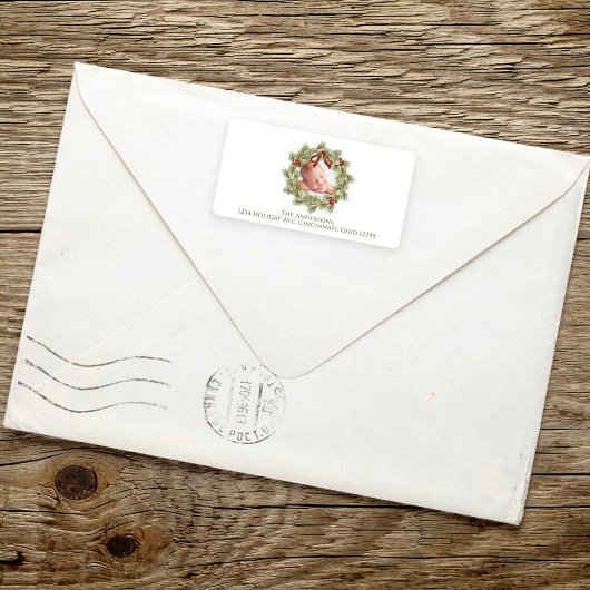 Étiquette Aquarelle de Noël Verdure Foliage de couronne