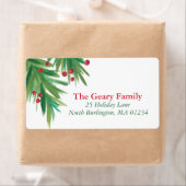 Étiquette Aquarelle de pin et de baies | Adresse de Noël 201 (En situation)