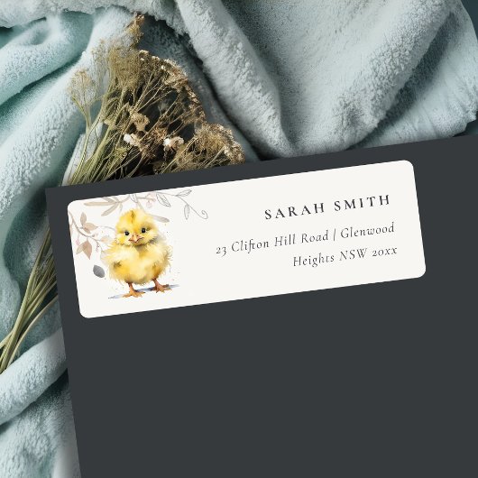 Étiquette Aquarelle de poussin de ferme mignonne Adresse flo