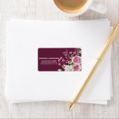 Étiquette Aquarelle de prune foncée Peony Mariage retour Adr (En situation)