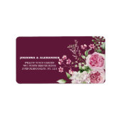Étiquette Aquarelle de prune foncée Peony Mariage retour Adr (Devant)