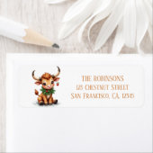 Étiquette Aquarelle d'hiver Texas Longhorn Calf Garland (En situation)