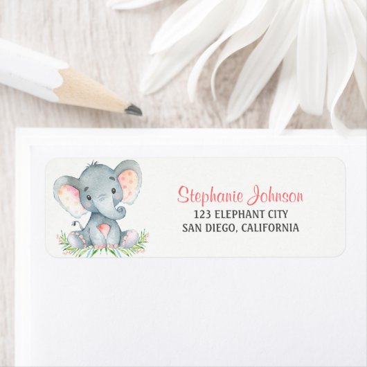 Étiquette Aquarelle Eléphante fille (En situation)