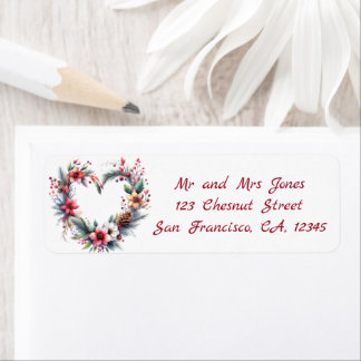 Étiquette Aquarelle en forme de coeur, couronne florale - No