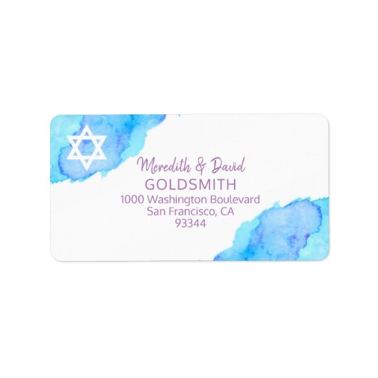 Étiquette Aquarelle étoile de David Bat mitzvah Retour RSVP (Devant)