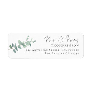 Étiquette Aquarelle Eucalyptus Mariage Nom de retour Adresse
