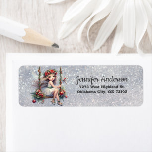 Étiquette Aquarelle Fée de Noël Adresse de retour Silver