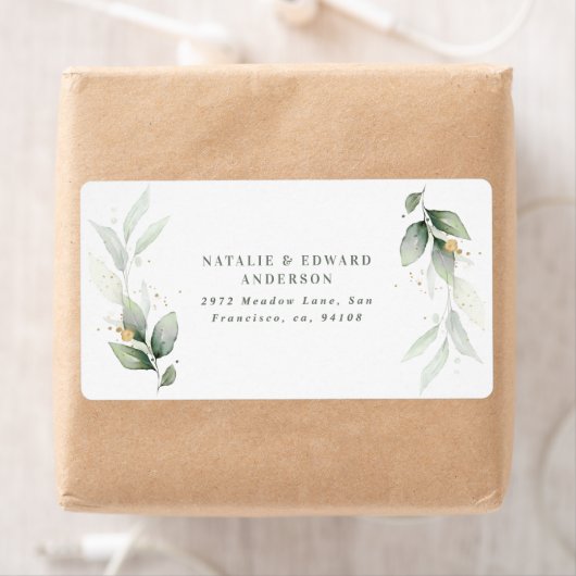 Étiquette Aquarelle feuillage, métal or étherial moderne (En situation)