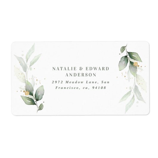 Étiquette Aquarelle feuillage, métal or étherial moderne (Devant)