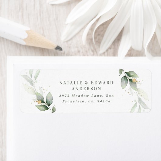 Étiquette Aquarelle feuillage, métal or étherial moderne (En situation)