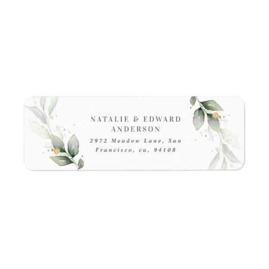 Étiquette Aquarelle feuillage, métal or étherial moderne (Devant)