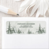 Étiquette Aquarelle Fir Trees Mariage d'hiver (En situation)
