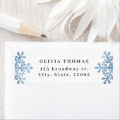 Étiquette Aquarelle Flèche de neige bleu Noël Adresse de ret (En situation)