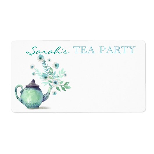 Étiquette Aquarelle Fleur de théière Mint Aqua (Devant)