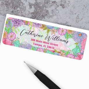 Étiquette Aquarelle Fleurs de Jardin Botanique Adresse de re