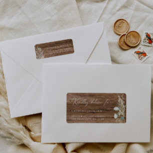 Étiquette Aquarelle Fleurs et Rustic Wood Mariage Adresse